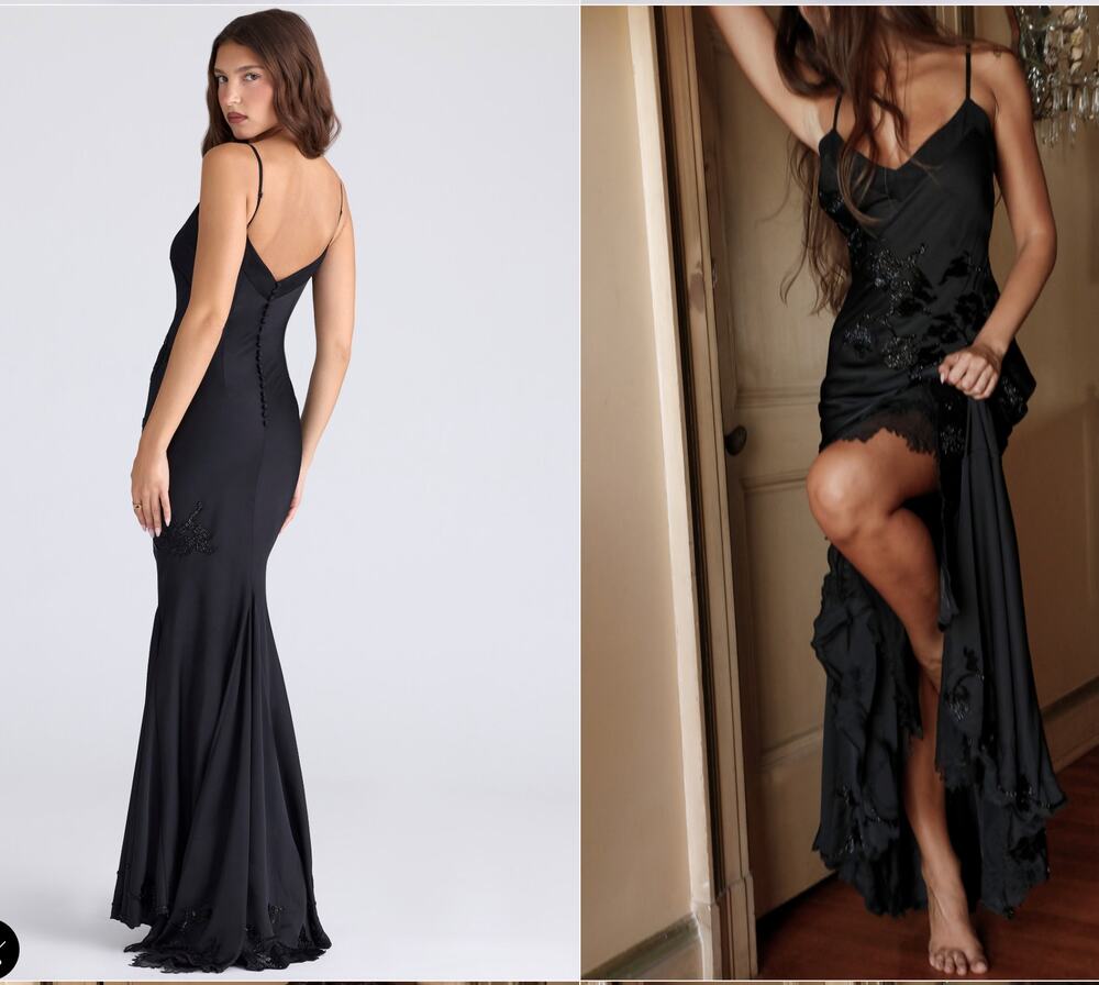 House of CB Anastelle Black Beaded Satin Maxi Dress - Limited Edition Size S